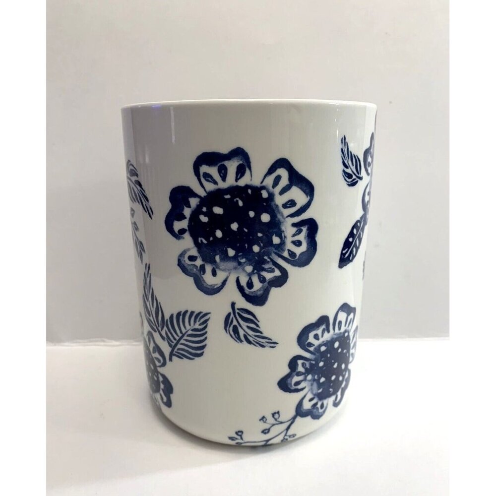 Francesca’s White Blue Floral Cylinder Vase Home Decor Container